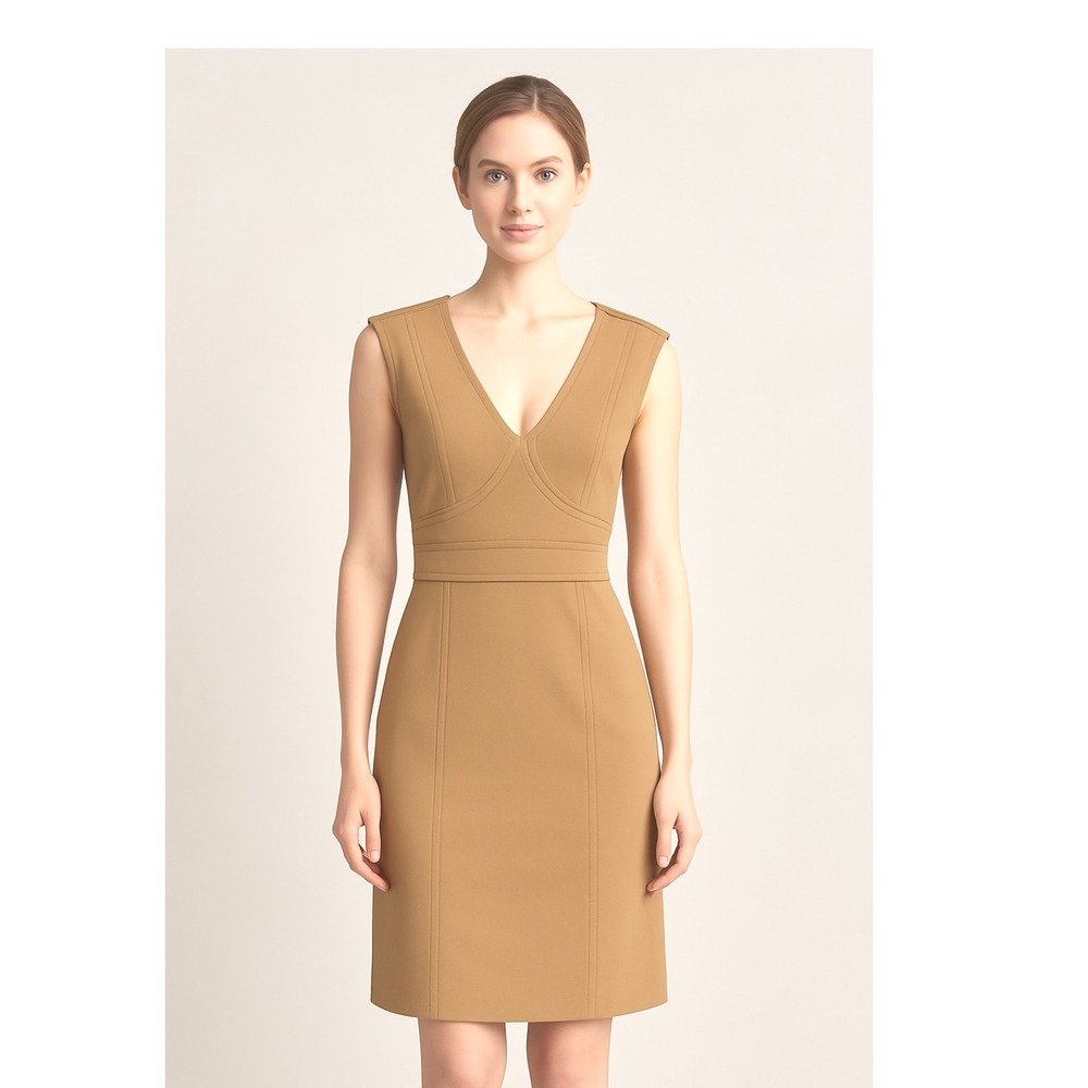 Ann Taylor Loft Sleeveless Sheath Dress Tan 12 Modern Academia Career Chic 91-43